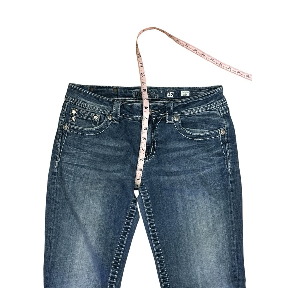 Miss Me Women's Light Wash Bootcut Jeans Low Rise Slim Fit Embellished WINGS 30 - Picture 9 of 10